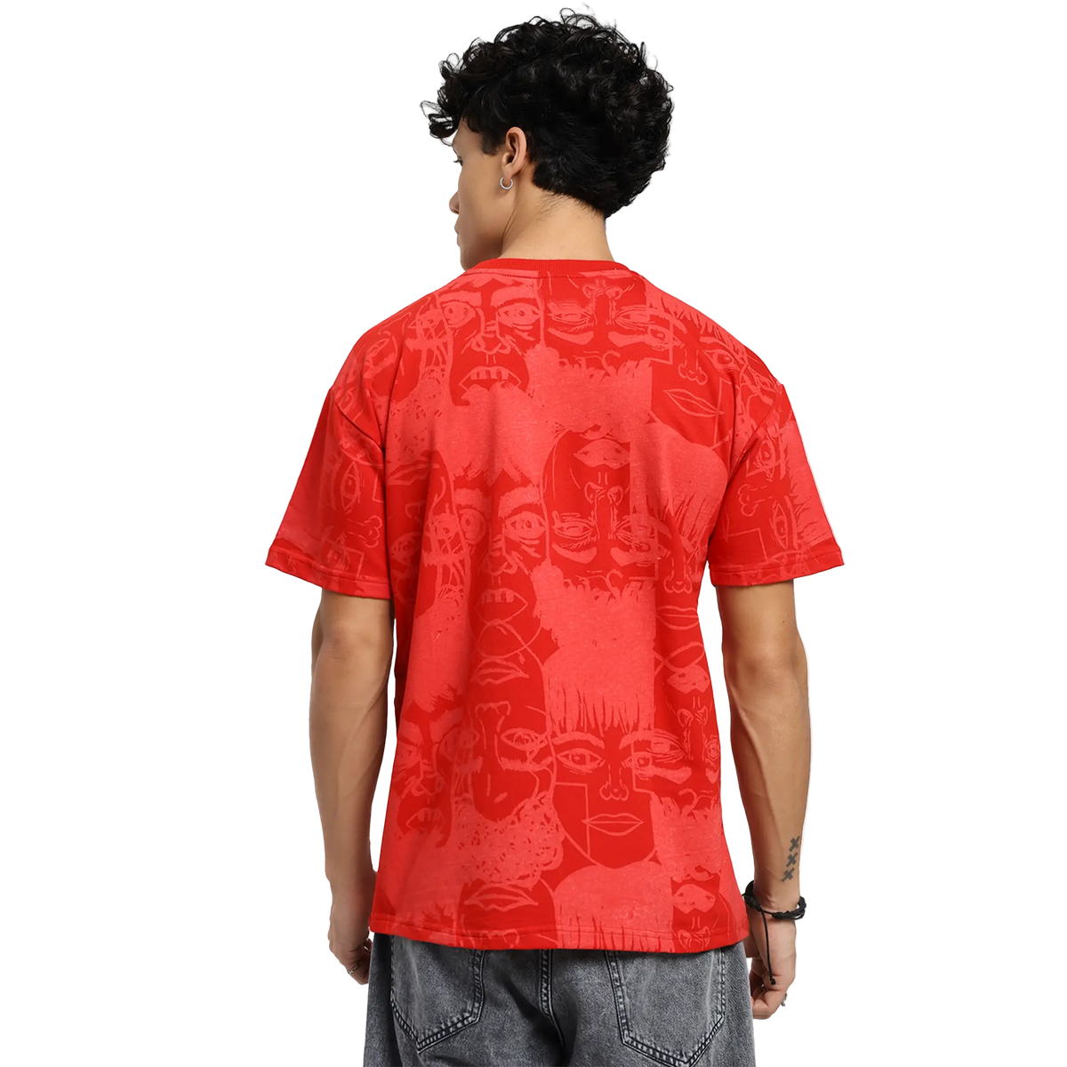 Static Jungle Round Neck Printed Red T-Shirt FLYAF
