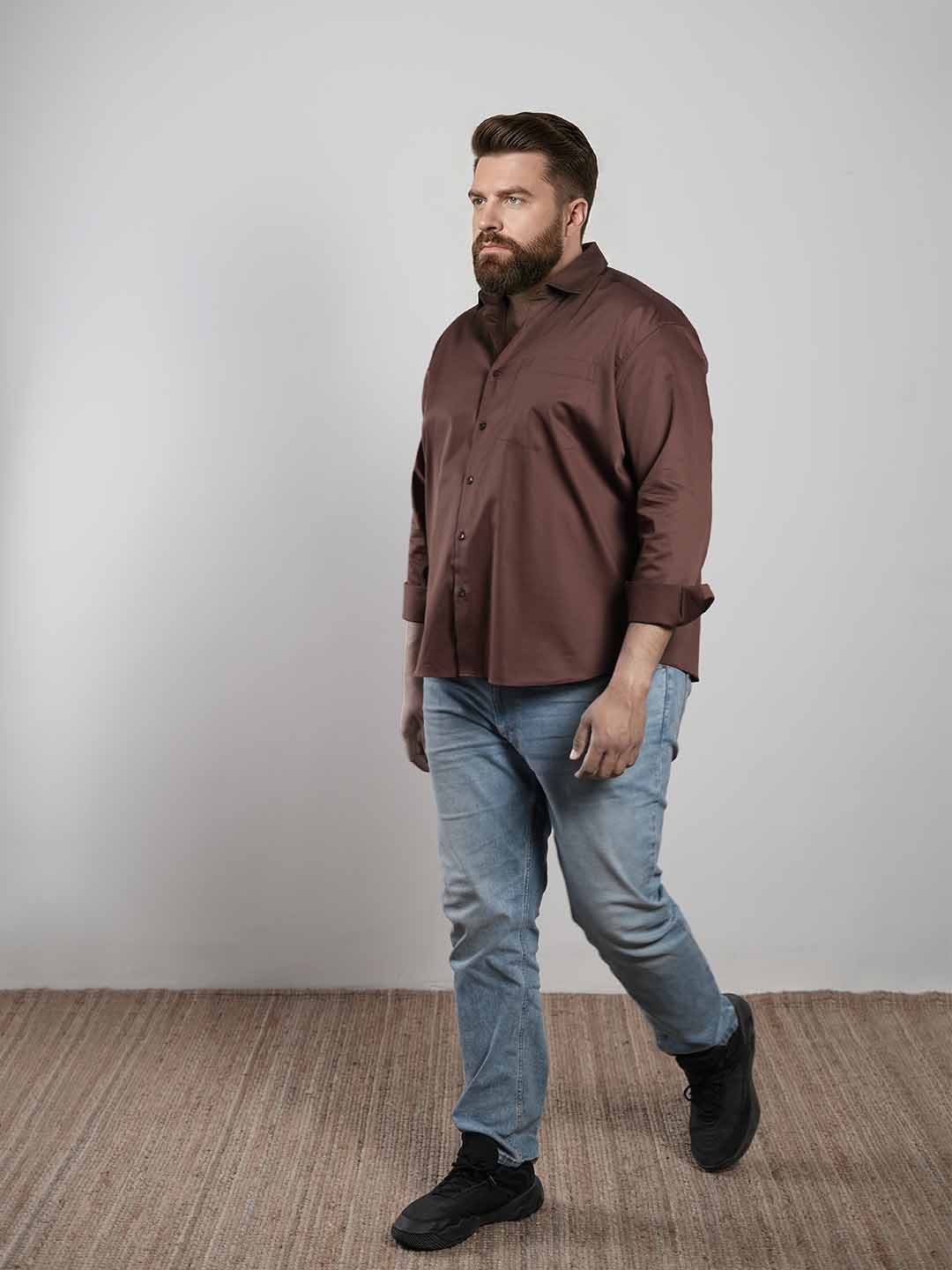 Brown Regular Fit Formal Satin Shirt for men (RUFEN)