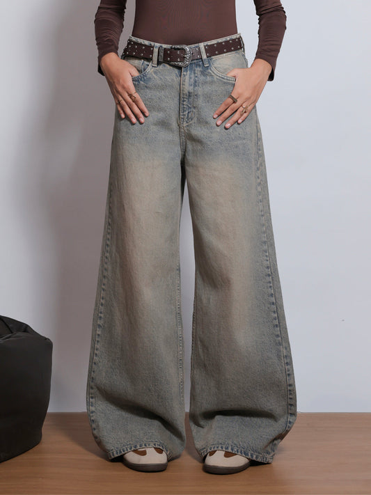 80s Dust Blue Washed Super Wide Leg Jeans
