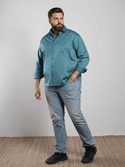 Teal Blue Regular Fit Formal Satin Shirt for men (DAMAS)