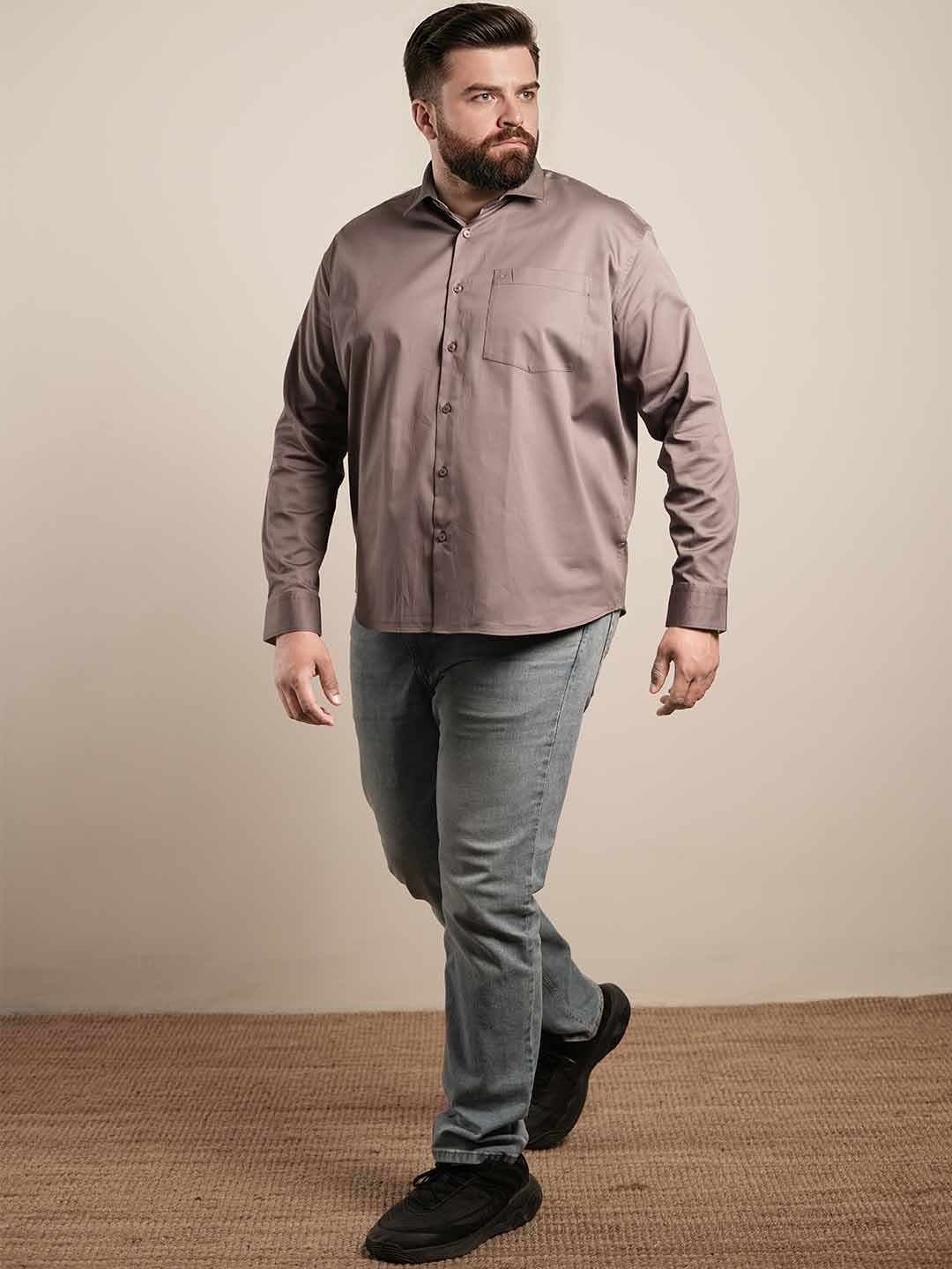 Dusty Rose Beige Regular Fit Formal Satin Shirt for men (PRITO)