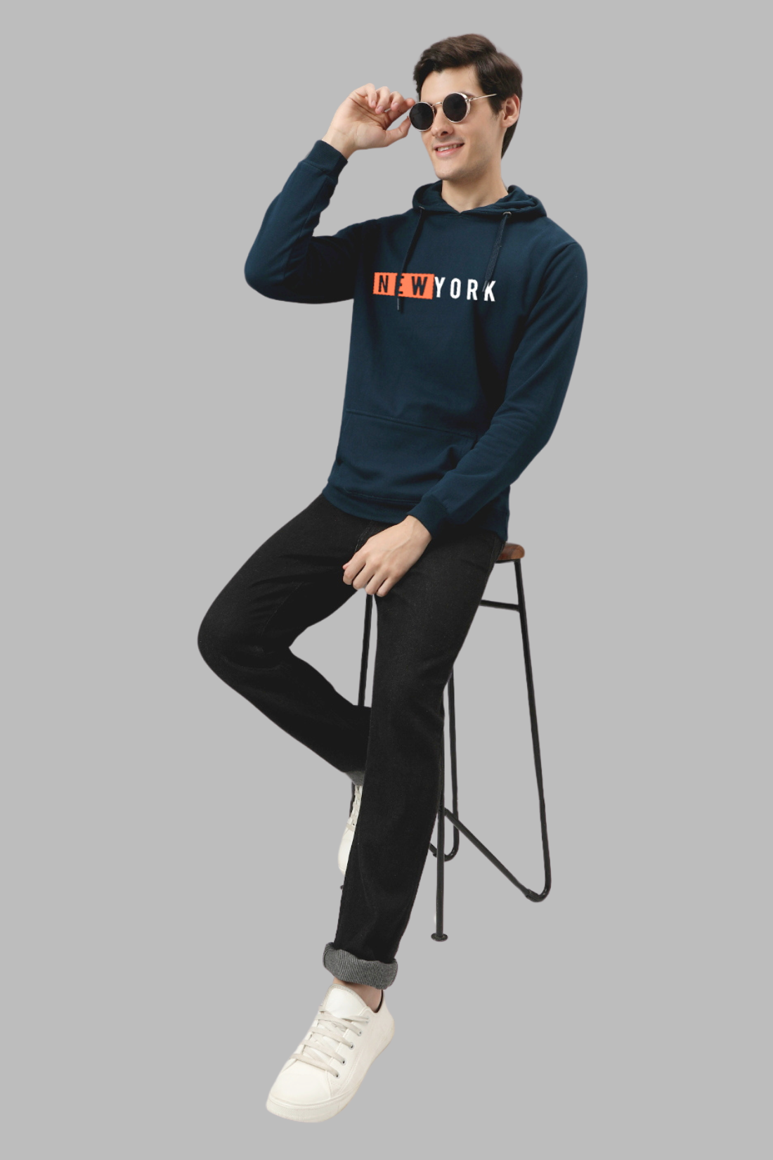 ADRO Men's Cotton Hooded Neck / Turtle Neck Sweatshirt