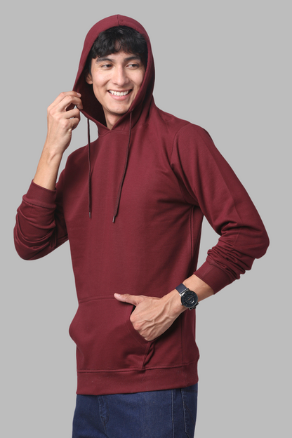 Cotton Solid Maroon Hoodie