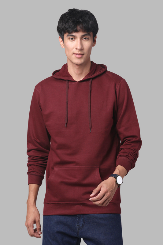 Cotton Solid Maroon Hoodie