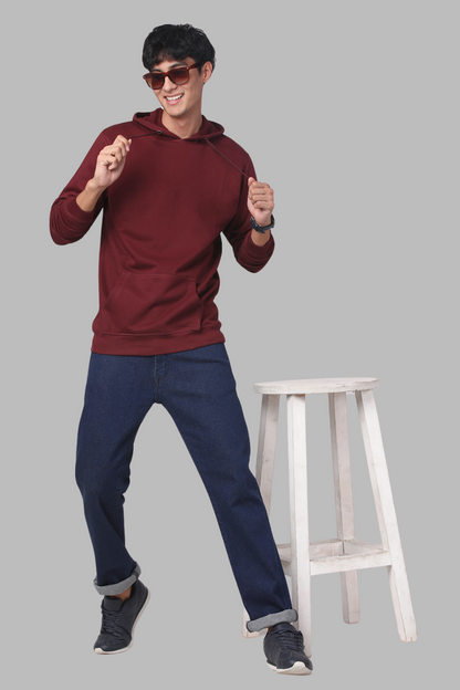 Cotton Solid Maroon Hoodie