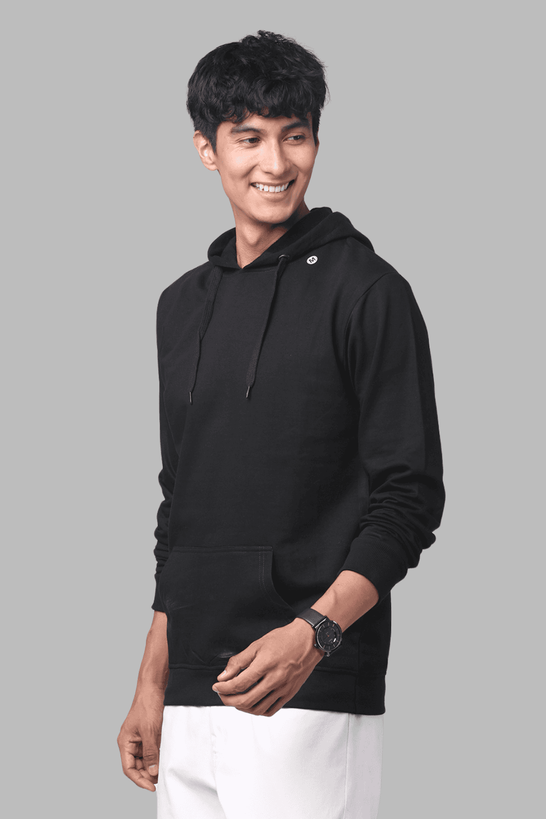 ADRO Men's Fleece Cotton Solid Black Hoodie