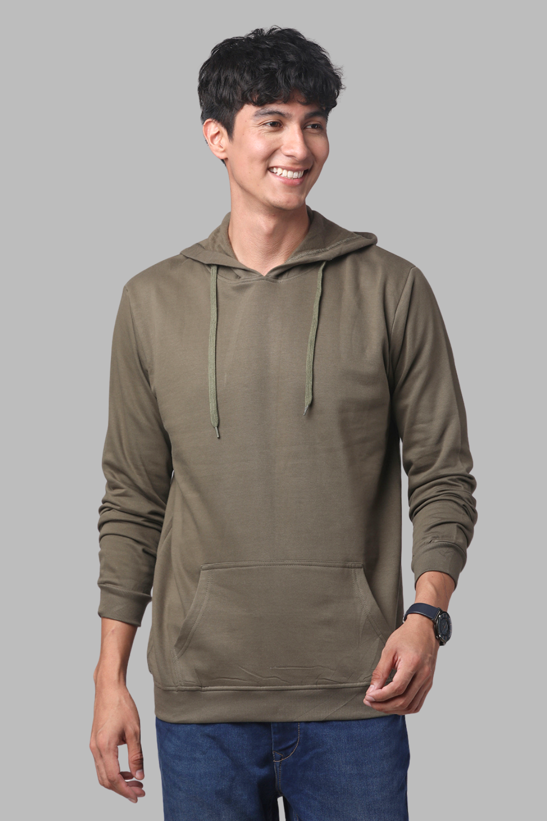 Cotton Solid Olive Hoodie