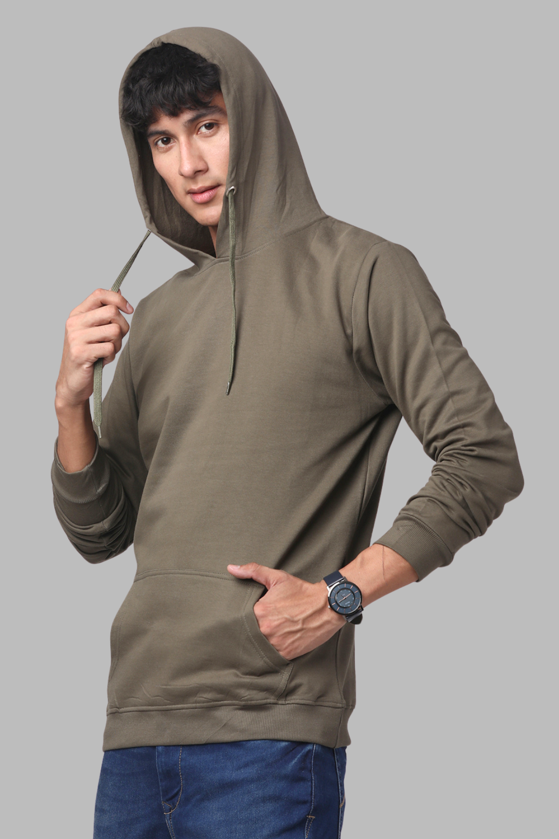 Cotton Solid Olive Hoodie