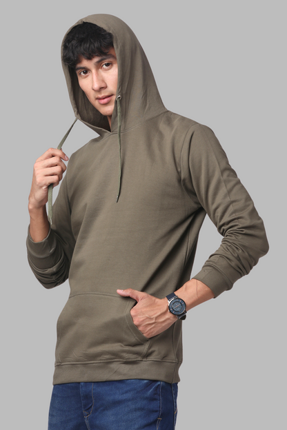 Cotton Solid Olive Hoodie