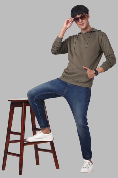 Cotton Solid Olive Hoodie