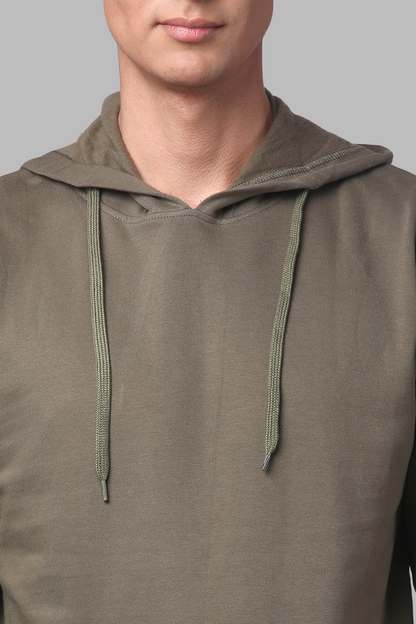 Cotton Solid Olive Hoodie