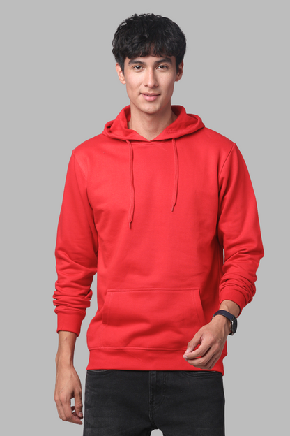 Cotton Solid Red Hoodie