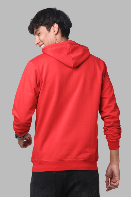 Cotton Solid Red Hoodie