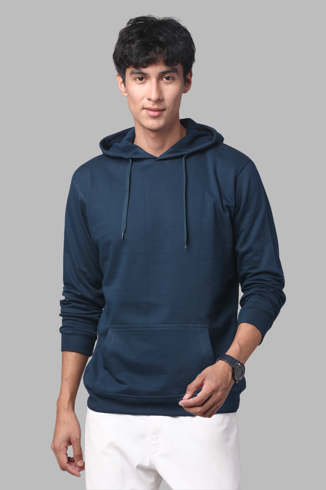 Cotton Solid Teal Hoodie