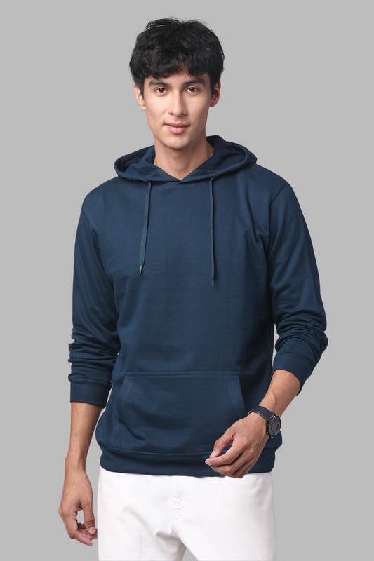 Cotton Solid Teal Hoodie