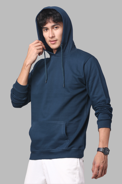 Cotton Solid Teal Hoodie