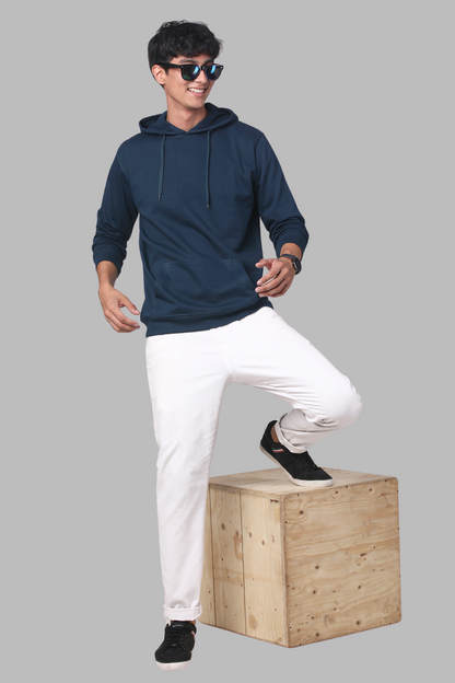 Cotton Solid Teal Hoodie