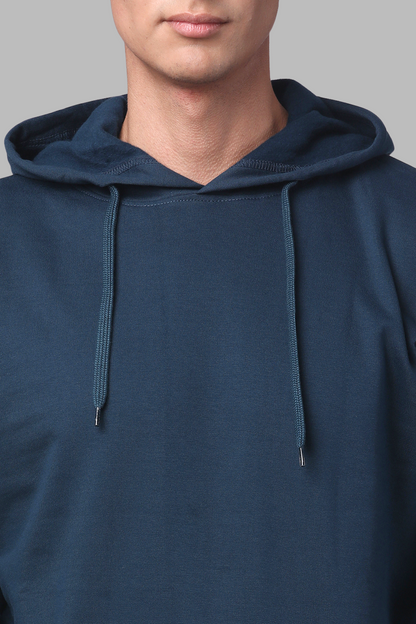 Cotton Solid Teal Hoodie