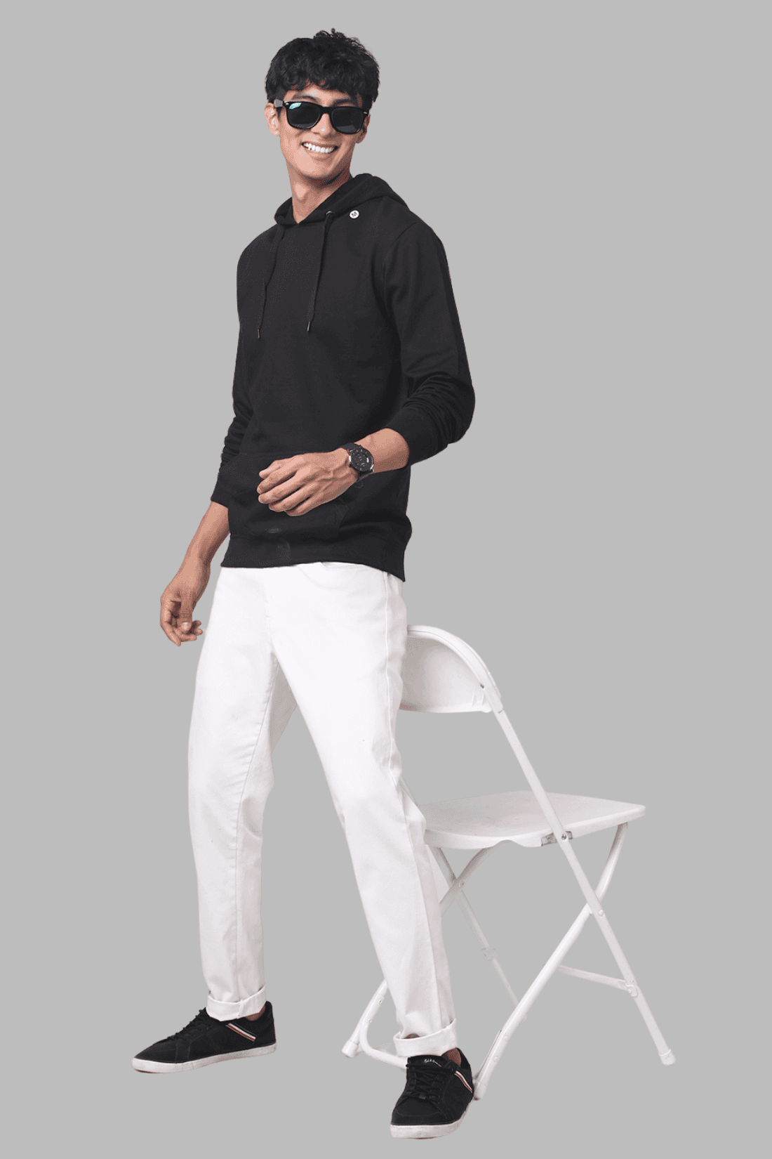 ADRO Men's Fleece Cotton Solid Black Hoodie