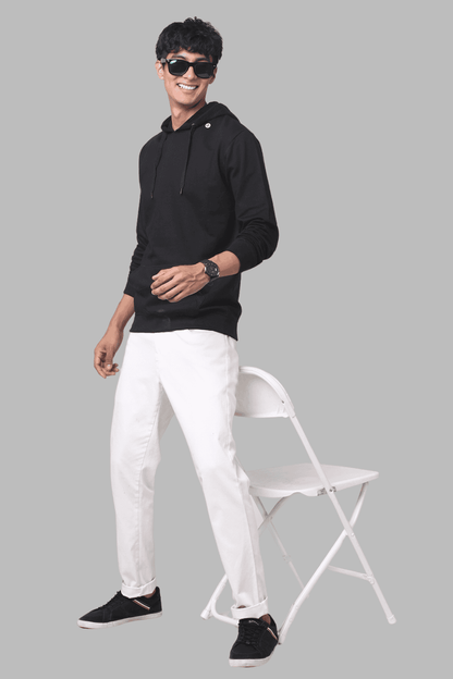 ADRO Men's Fleece Cotton Solid Black Hoodie