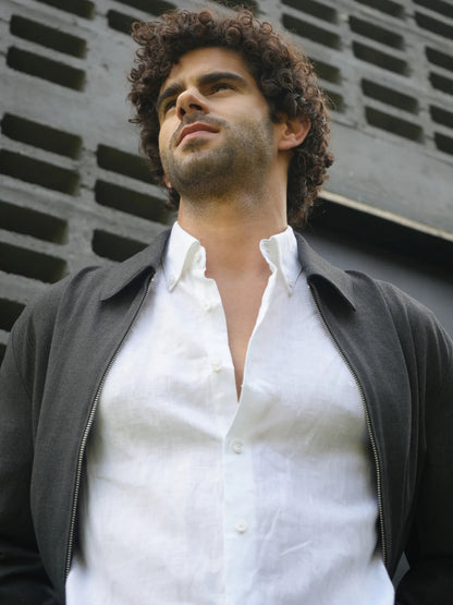 Mens Regular Fit Solid White Casual Linen Shirt