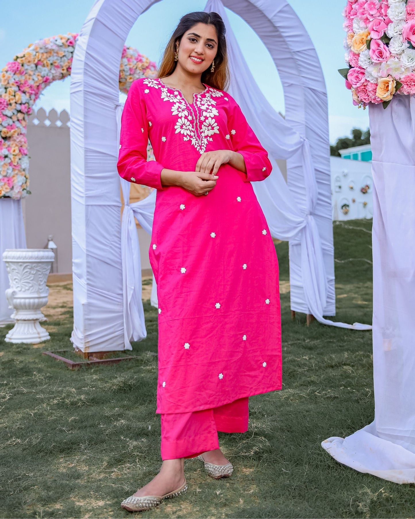 RANI WHITE DORI KURTA SET