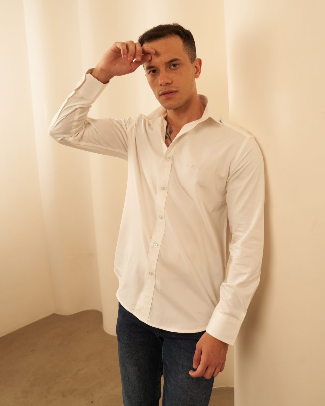 Slim Fit All White Shirt Aachari
