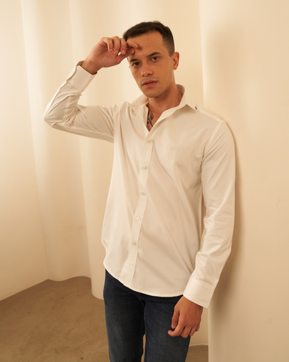 Slim Fit All White Shirt Aachari