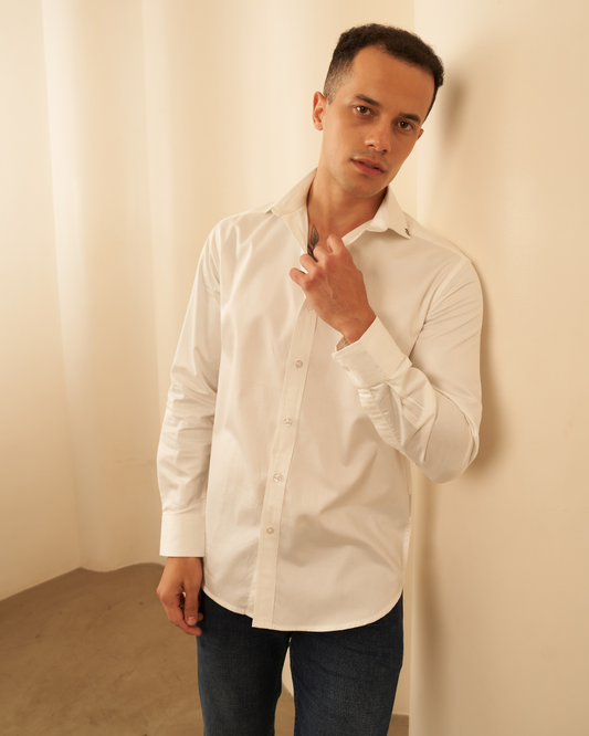 Slim Fit All White Shirt Aachari