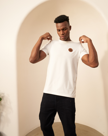 White T-Shirt with Brown Accent Aachari