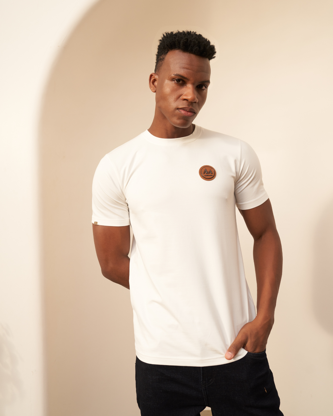 White T-Shirt with Brown Accent Aachari
