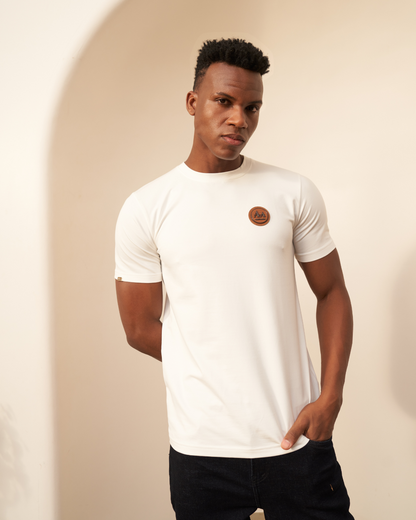 White T-Shirt with Brown Accent Aachari