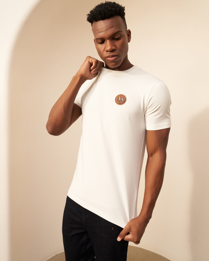 White T-Shirt with Brown Accent Aachari