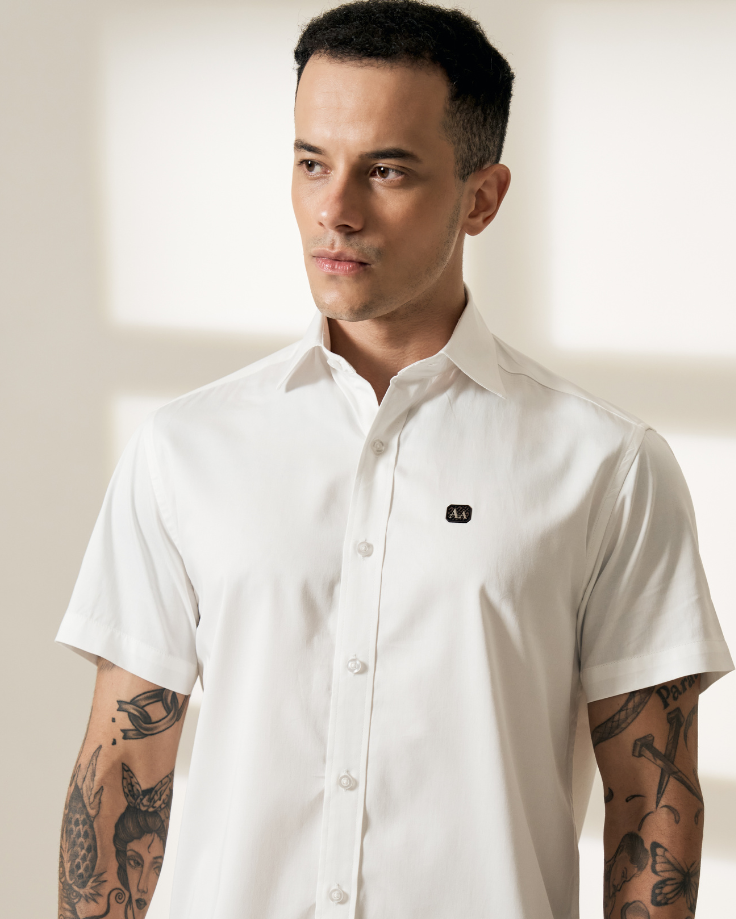 White Short-Sleeve Button-Up Aachari