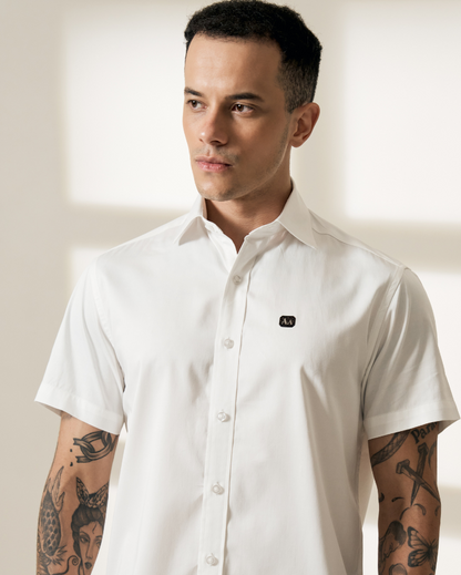 White Short-Sleeve Button-Up Aachari