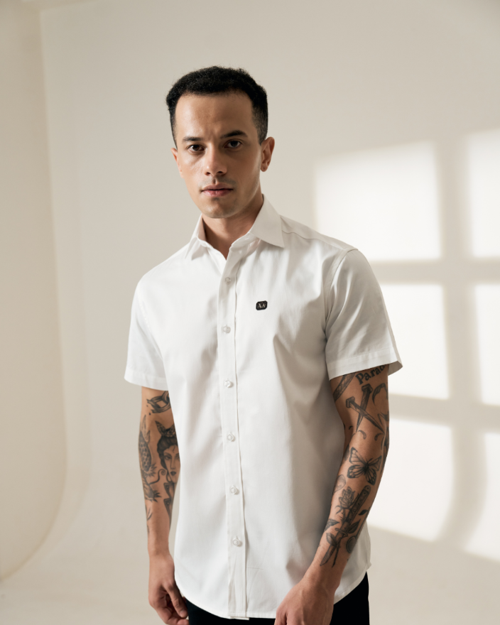 White Short-Sleeve Button-Up Aachari