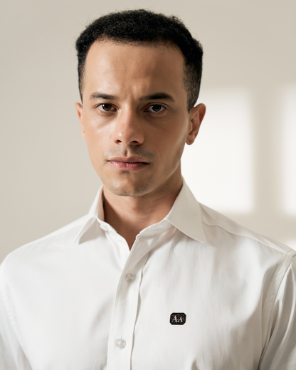 White Short-Sleeve Button-Up Aachari