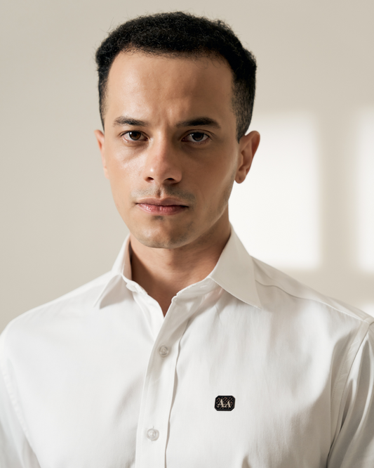 White Short-Sleeve Button-Up Aachari