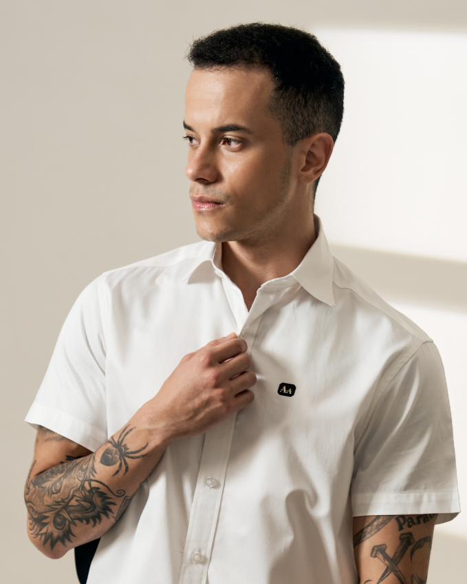 White Short-Sleeve Button-Up
