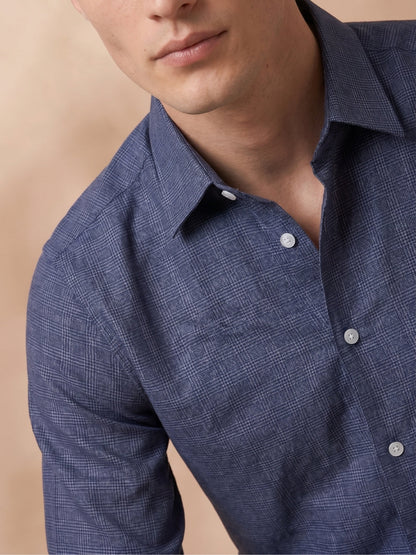 Regular Fit Navy Blue Cotton Checked Casual Shirt for Men (CARIE)