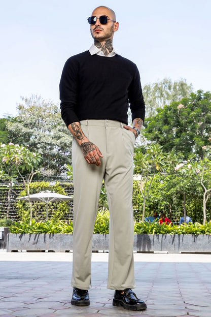 Grey Baggy fit Street Savvy Double Pleated Korean Trousers