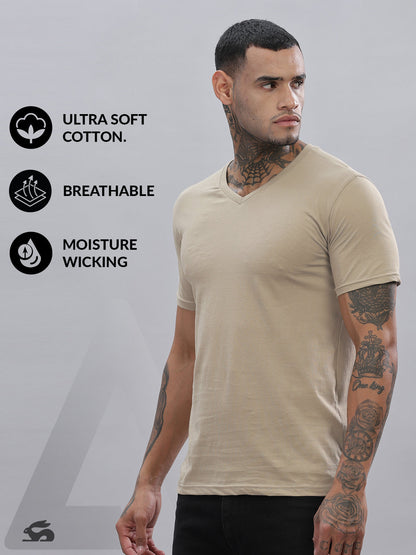 Solid Cotton V Neck T-Shirt