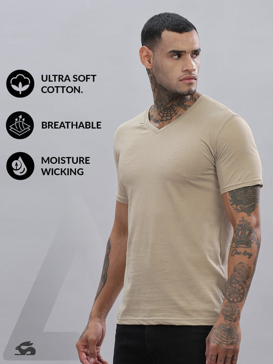 Solid Cotton V Neck T-Shirt