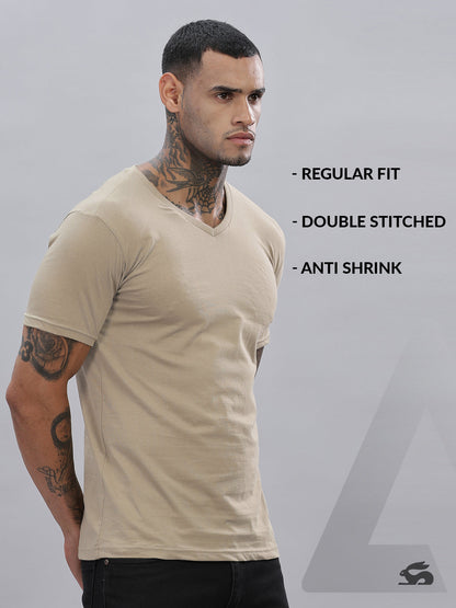 Solid Cotton V Neck T-Shirt