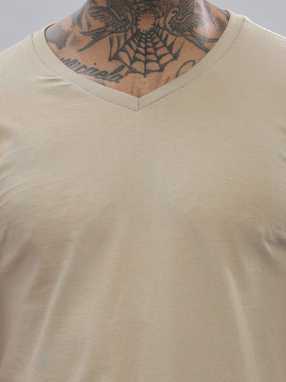 Solid Cotton V Neck T-Shirt