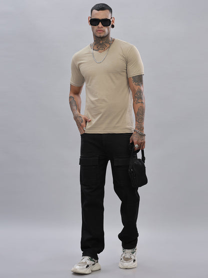Solid Cotton V Neck T-Shirt