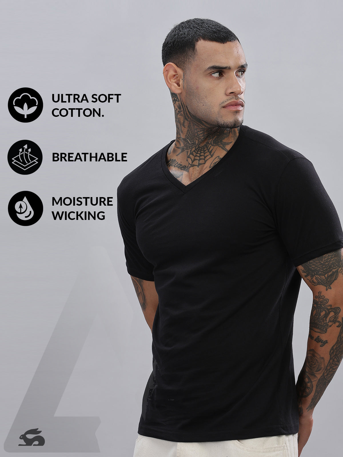 Solid Cotton V Neck T-Shirt