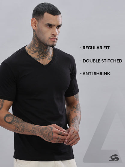 Solid Cotton V Neck T-Shirt