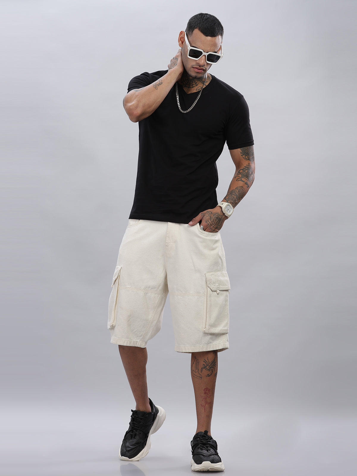 Solid Cotton V Neck T-Shirt