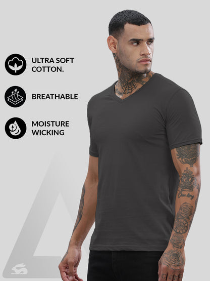 Solid Cotton V Neck T-Shirt